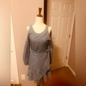 Express Small Chambray Cold Shoulder Wrap Dress Long Sleeve